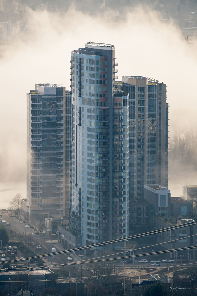 Portland Cityscape by Theresa Pridemore, View from OHSU on Foggy Day
