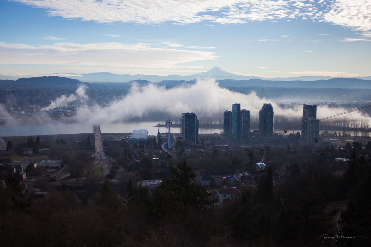 Portland Cityscape by Theresa Pridemore, View from OHSU on a Foggy Day