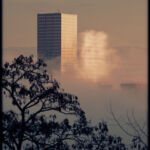 Portland Cityscape by Theresa Pridemore Portland Cityscape by Theresa Pridemore, Reflection Bouncing off Big Pink, onto Fog